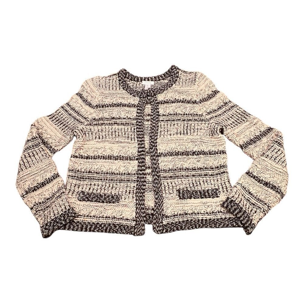 Chico's Tweedy Torrence ecru and black chunky knit cardigan sweater size medium